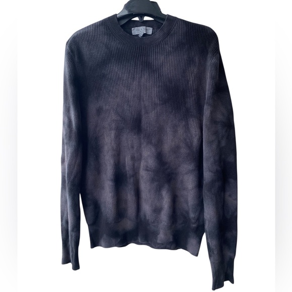 Rag & Bone Dexter Tie Dye Sweater Mens Size M Black & Grey Crewneck 100% Cotton - Picture 2 of 15
